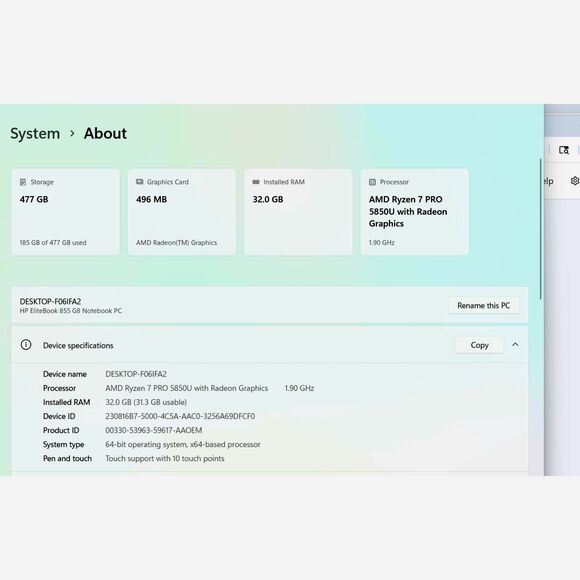 HP EliteBook 855 G8 15.6" Laptop 32GB RAM 512GB SSD Ryzen 7 Pro Kali bootloader - Picture 3 of 12